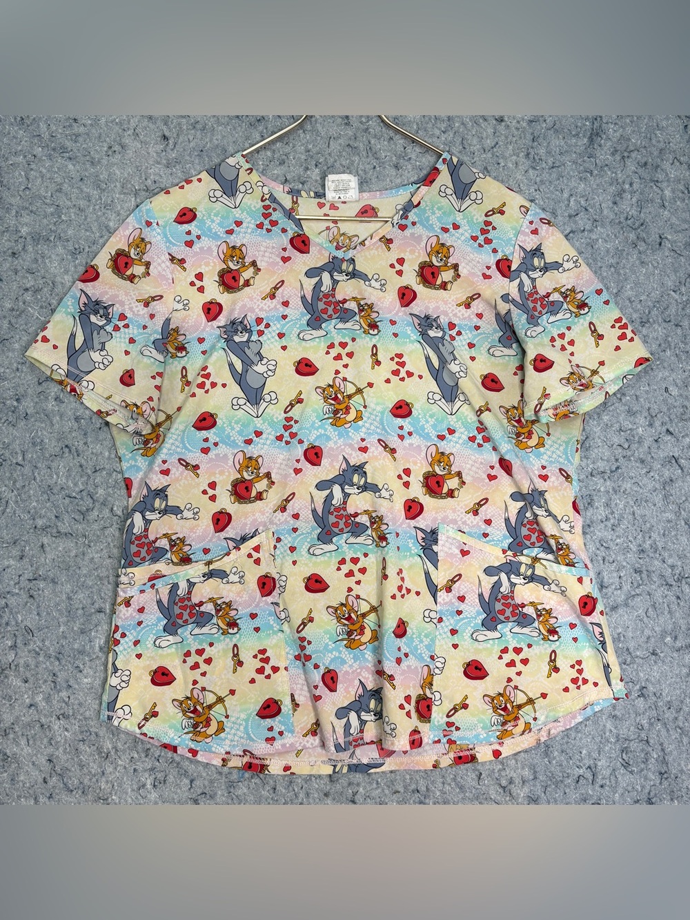Scrub Star Tom & Jerry Valentines Love Heart Scrub Top Women’s L/G